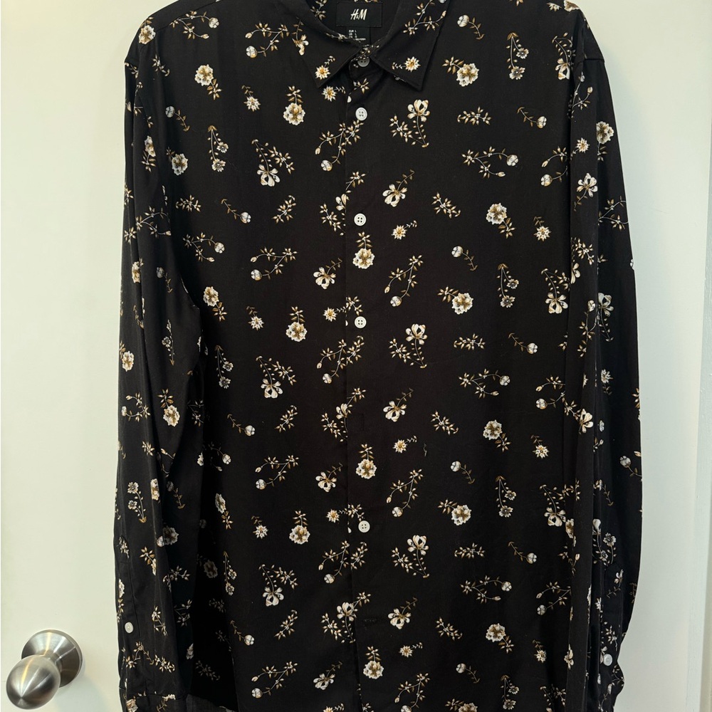 H&M Black Shirt with Floral Accents